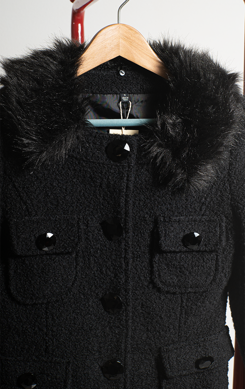 JACKET - Black with faux fur collar - XSmall/ Small