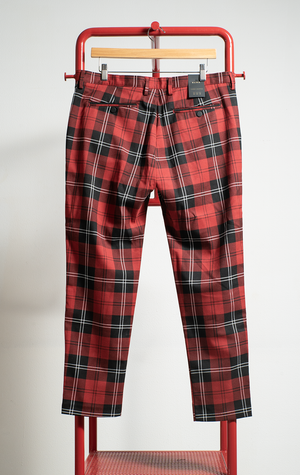 MEN ZARA PANTS - Red Tartan - XLarge