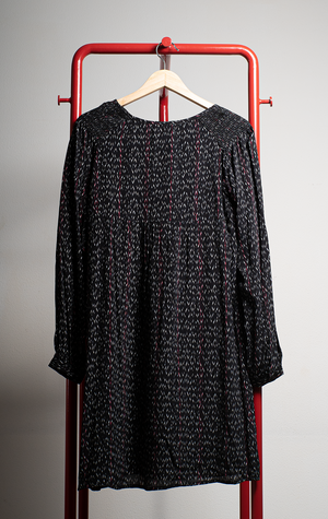 SITA MURT DRESS - Black with white pixels & red lines - Small