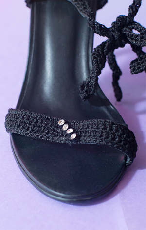 SISELY SANDALS - Black crochet with strass - 37