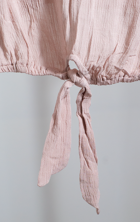 PULL&BEAR CROPTOP - Nude pink lace detail & knot - Small