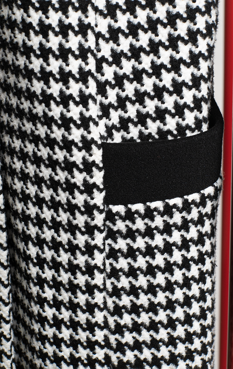 FAVORI COAT - Black & white houndstooth with bow on the back -large