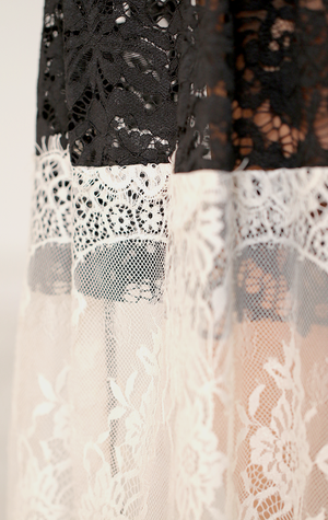 GLOWY DRESS - black and off-white, lace - Small